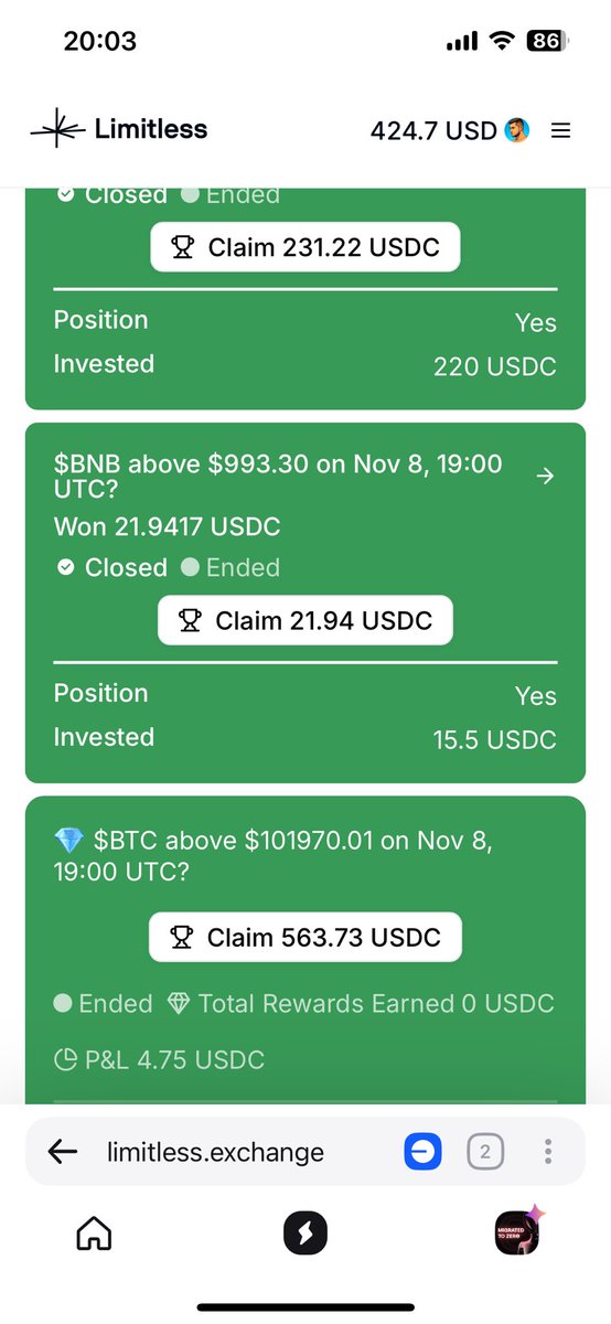 0x500k's tweet image. Easy $23 in just 10 minutes 🔥

You don’t have to always try hard.
Easily👇

-Grab your phone.
-Head over to limitless.exchange.
-Do some positions.
Done ✔️ 

Stay Limitless

@trylimitless 

* Don’t forget to keep quack about Limitless on @wallchain