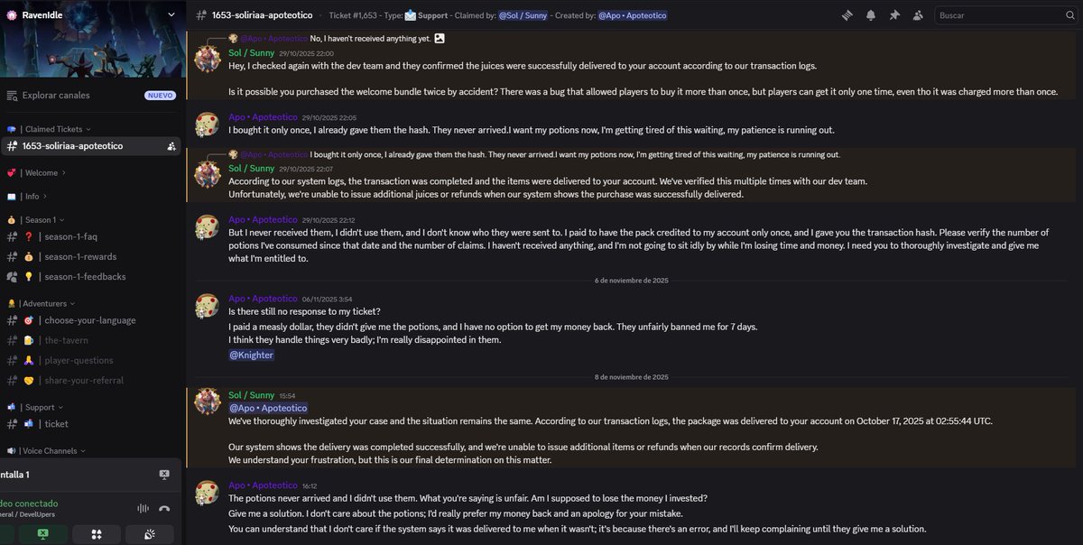 ApoteoticoDev's tweet photo. I'm reporting this as a SCAM, the only way I can get them to listen to me and everyone else who bought things and received nothing.
@KnighterTG @RavenIdle @ravendawnonline @RavenQuestGame https://t.co/9Dkp8ZcAAp