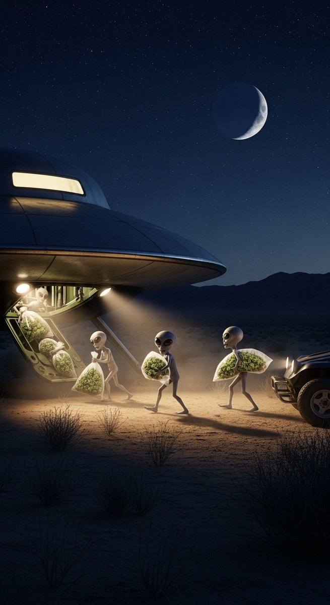 AlienKush_HQ's tweet image. ESCAPE &amp;amp; DOWNLOAD!#Area51 #UFOArt #ConspiracyTheory #420Desert #NevadaVibes #GrittyArt #Photorealism #WallpaperDownload #AlienEscape #StonerMemes #HDArt