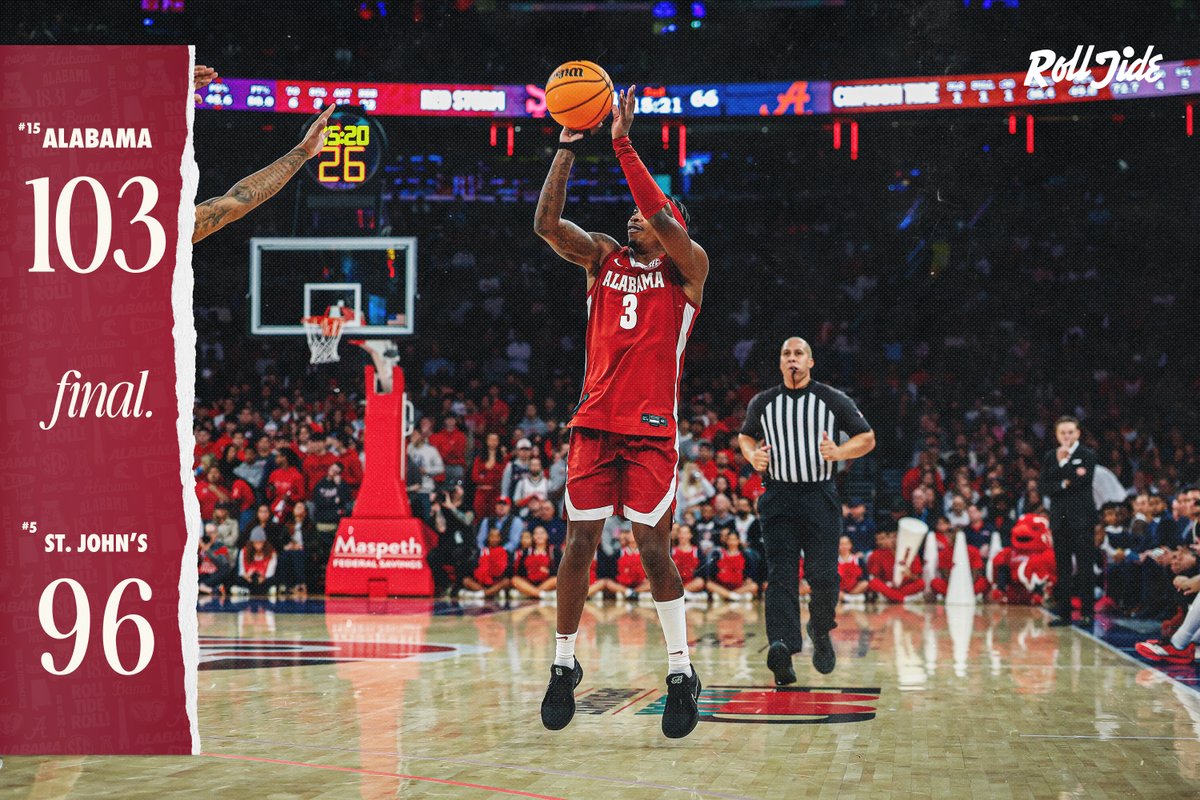 Big city BALLIN 🏙🍎 Down goes No. 5

#RollTide | <a href="/AlabamaMBB/">Alabama Men’s Basketball</a>