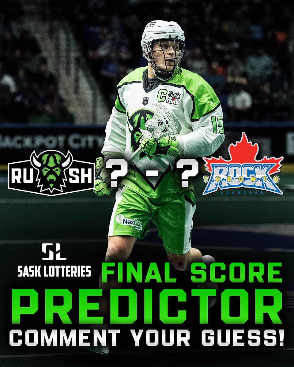 SaskRushLAX's tweet image. It’s game day! Tell us your score predictions for tonight’s exhibition game against the Toronto Rock! Watch the game for free tonight on NLL+!