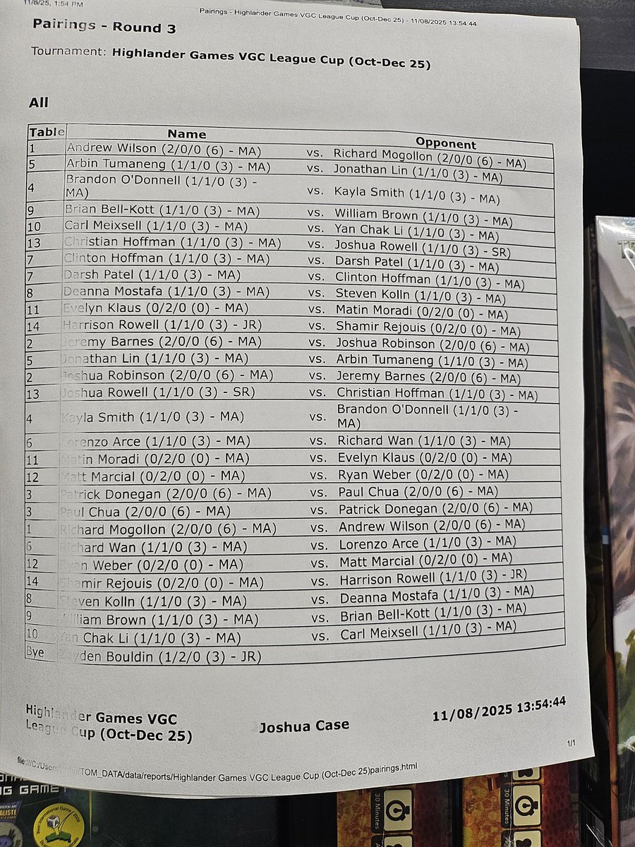 Round 3 of the 2025 Highlander Games VG Autumn League Cup at Boonton, NJ. Stream is on twitch.tv/HIVEvgc