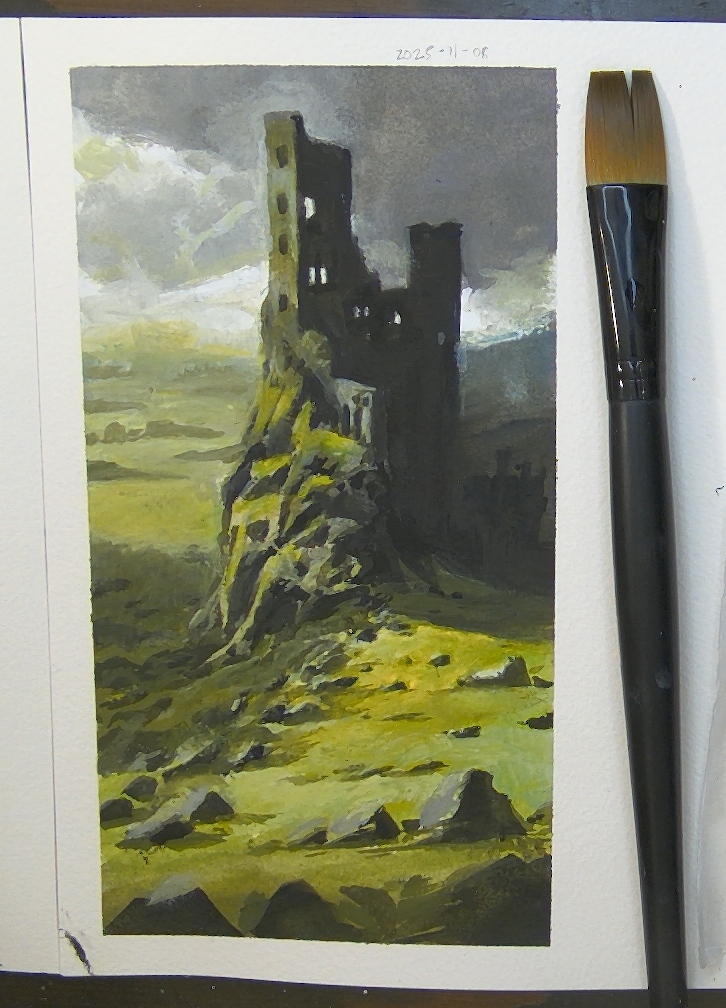 Gouache practice, 1 inch brush only #gouache #castle #sketch