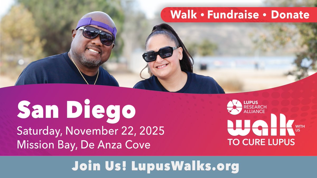 LupusResearch's tweet image. 👟 Only two weeks to go! Are you ready to walk, cheer, and celebrate with the #LupusCommunity?
Join us on 11/22 for the LRA San Diego Walk with Us to Cure Lupus—bring your friends, family, and team spirit! 💜
👉 Sign up now: bit.ly/WALK25-SD

#WalkWithUs #LupusResearch