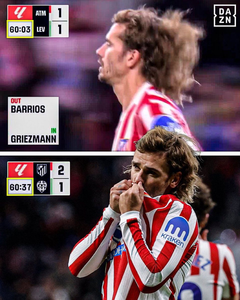 IvaanBlanco26's tweet image. 34 segundos ha pasado entre la entrada de Griezmann y el gol.

Brutal.