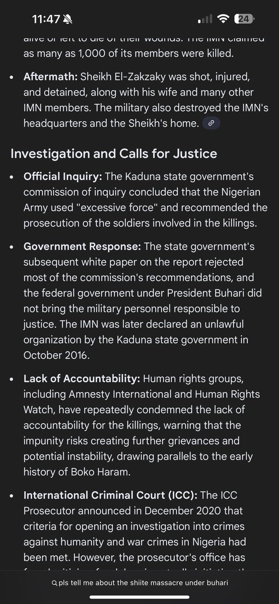 OurFavOnlineDoc's tweet photo. Let me tell you a wild but true story about this group doing this protest today- they are called the Shiites also called the Islamic Movement of Nigeria (IMN).

In the year 2015, on December 12;
This was during the regime of Buhari,
The Shiites were having a procession when they ran into the motorcade of then chief of army staff Buratai.

The procession blocked the convoy of the Nigerian army general , Lt. Gen. Tukur Buratai, in Zaria. This infuriated the Nigerian Army who then committed the next two days to carry out the worst barbaric animalistic massacres in the history of Nigeria against the IMN group.

The Nigerian army at night, attacked communities where the IMN faithfuls live, and killed about 1,000 people according to many civil society groups like Human Rights Watch and the IMN sect itself.

At first the Nigerian army in its usual manner of lying, first denied anybody was killed and that they acted according to the rules of engagement- that IMN tried to murder the chief of army staff. The IMN denied these allegations, calling the military's actions an overreaction and a "massacre".

Many of the IMN members were killed, injured and displaced, the vast majority of them were buried in shallow mass graves. Before carrying out a similar operation in EndSARS 2020, this Zaria massacre of 2015 is one of the massacre grounds where the Nigerian army perfected the satanic art of murdering hundreds of people, stealing away their bodies, burying it in shallow graves then denying the barbaric atrocities. 

Anyway, after the mass slaughter of these IMN followers by the Nigerian Army, there was a lot of national and international outrage. The Kaduna state government set up a Commission of Inquiry to look into the incident and find the truth of what happened.

The commission of inquiry reported that the Nigerian army killed 347 people who were IMN members and one soldier also died, and that the Nigerian Army secretly buried the victims in a mass grave. This is the findings of a commission set up by the government.

The commission also found that the Nigerian military raided and destroyed the IMN's religious shrine and the house of their leader, Sheikh Ibrahim El-Zakzaky. El-Zakzaky, was shot and injured (eventually losing an eye and becoming also partly paralyzed in the process). He was also arrested along with his wife and detained without any official criminal charge for several years, under the demonic Buhari regime, despite court orders for Zakzaky’s release. 

What did the govt do?
They shredded the recommendations of their own inquiry, then labelled the IMN a terrorist group and banned them.

You may wonder:
“Why will Buhari and Buratai (both muslims) allow the Nigerian army to massacre hundreds and hundreds of IMN members who are equally fellow muslims?”

I will explain it to you.
Buhari, Buratai and a lot of northern muslims are Sunni Muslims. The IMN sect are Shia muslims (Shiites). The Sunnis consider the Shiites to be heretics and their ideological differences is based on the Shia group being pro-Iran and anti-secular government, while the Sunnis are pro-SaudiArabia and they don’t generally reject secular government. The Sunnis are the majority of muslims in the north while the Shiites are minorities- this is why the Sunnis easily bully and oppress them. As a matter of fact, Boko Haram a Sunni extremist group has once said that Shiites should be killed.

Anyway where am I going with all this?
The same Shiite group who only 10years ago were a victim of state-sponsored genocide of 1,000 of its members is today “protesting” and doing a rally to invalidate the reality of Christian genocide in the north and resisting American help to elminate Islamist terrorists like Boko Haram in northern Nigeria. 

It is insane how a group who once suffered genocide of its own members can today do a rally to show support to Islamist terrorists who want to kill christians and also kill them too,

It is insane- but this is our Nigeria today.