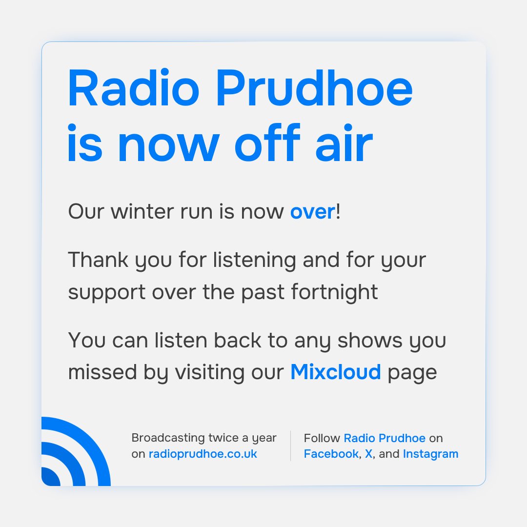 RadioPrudhoe's tweet photo. Radio Prudhoe is now OFF AIR. 🔕👋 https://t.co/zGpCzAd6JU