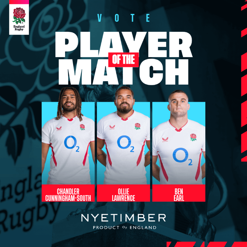 EnglandRugby's tweet photo. An entertaining victory at Allianz Stadium for England as they make it nine wins in a row.

Which player caught your eye? Vote for your @Nyetimber Player of the Match now 👇

#ENGvFIJ