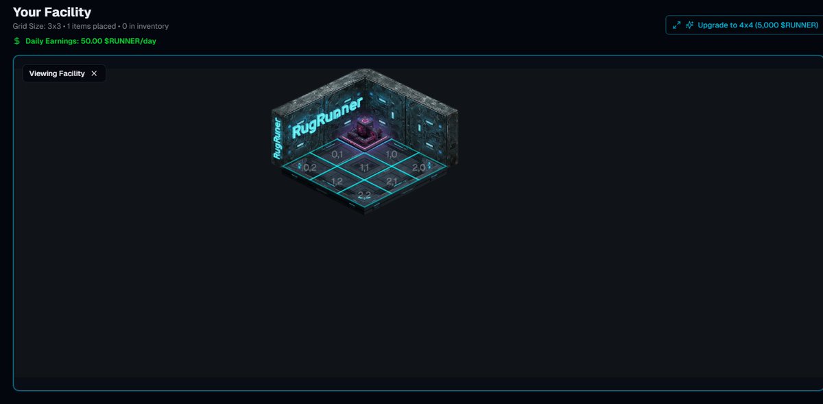 airdropcrusader's tweet image. 🚨 You’re still early to @RugRunnerDotFun 👟

Think @bigcoinmining but with different strategy, yield, and on-chain flex.

RugRunner is a facility management game on @AbstractChain where every move stacks $RUNNER.

Here’s how it works:
🎮 Mint a facility NFT (0.0025 ETH/~$8) 
🎁…