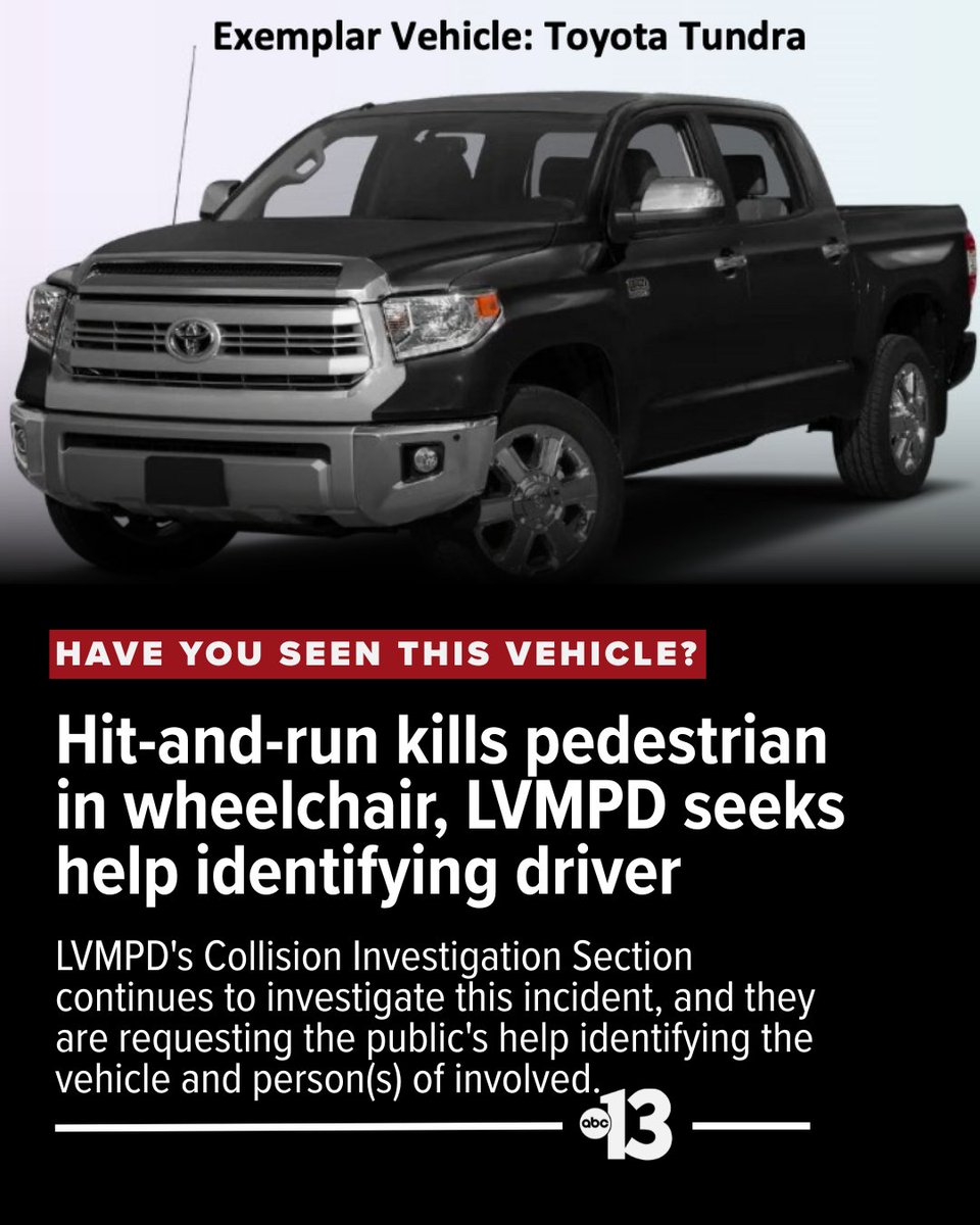 The Las Vegas Metropolitan Police Department is seeking community aid in identifying a vehicle involved in a fatal hit-and-run on Saturday morning. Click 🔗in the comments to learn more.