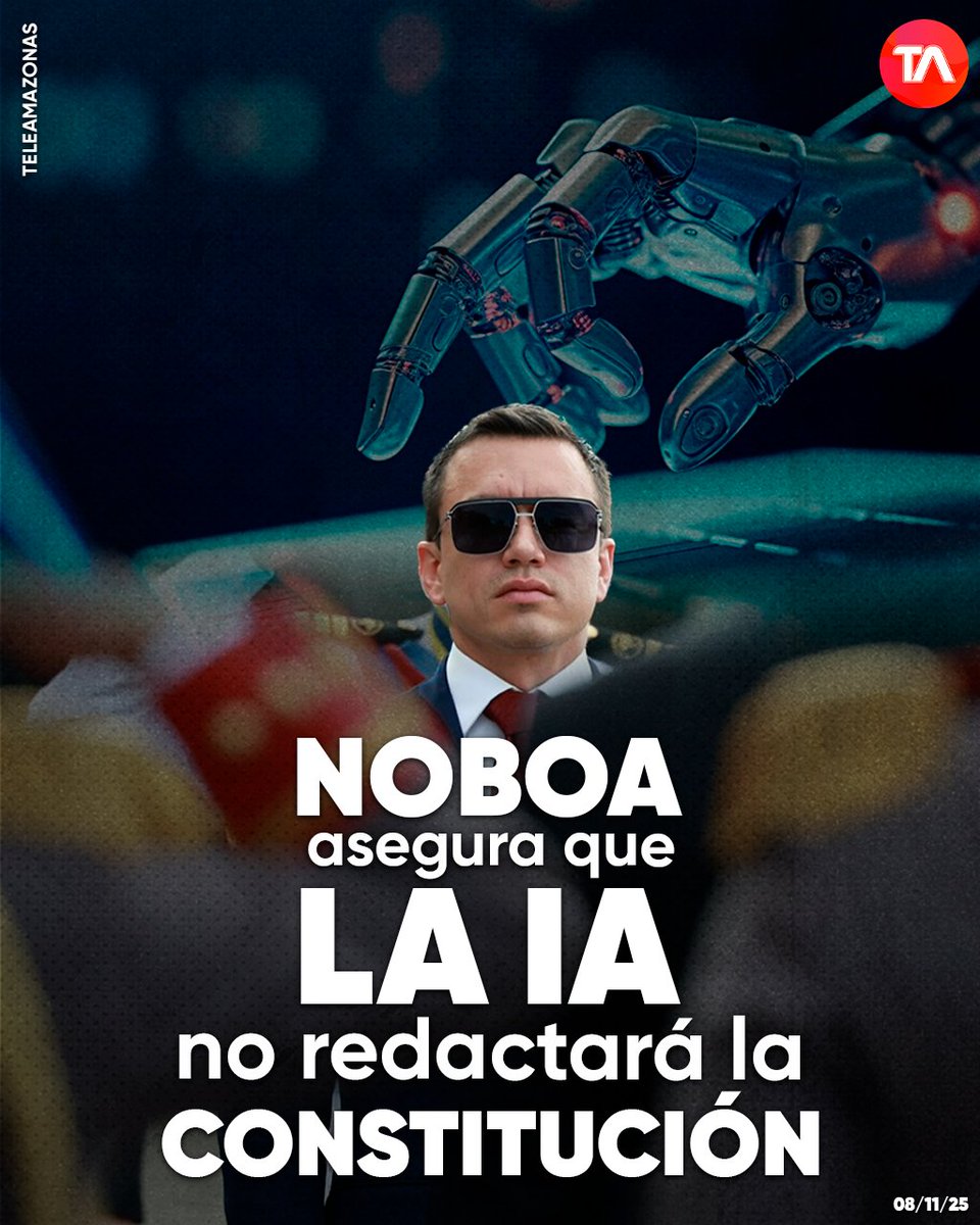teleamazonasec's tweet photo. El presidente Daniel Noboa afirmó que no usará Inteligencia Artificial para escribir la Constitución. Detalles https://t.co/h8zILIz6IJ https://t.co/32R8a4zcnT
