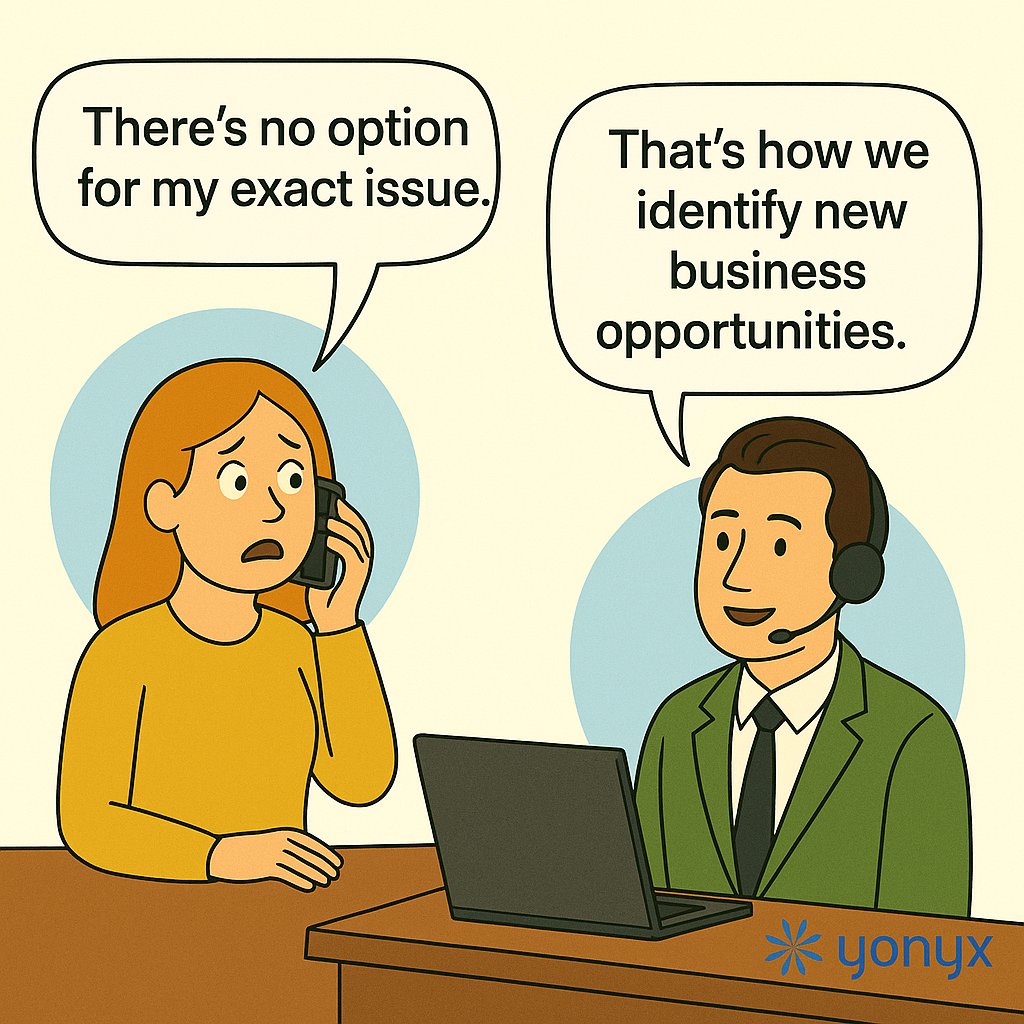 yonyxtweets's tweet image. Customer: “There’s no option for my exact issue.”
Agent: “That’s how we identify new business opportunities.”
#DecisionTree #CX #Automation #Yonyx