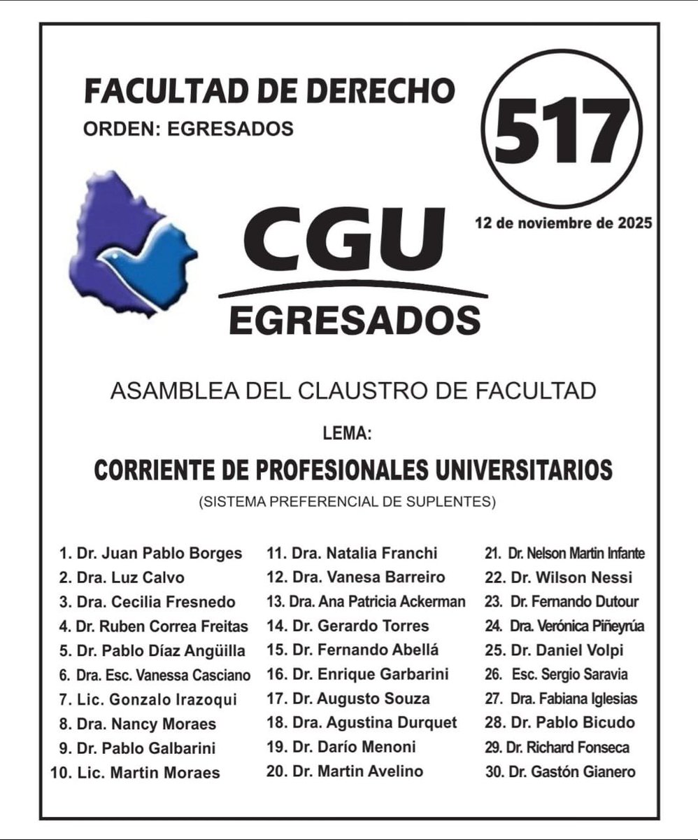 El próximo 12 de noviembre, elegimos a nuestros representantes.
💪 Te presentamos los Colegas que integran nuestras listas, comprometidos con seguir construyendo una Facultad mejor para todos.
📍 Acompañanos con tu voto, sumate al cambio que queremos seguir impulsando.