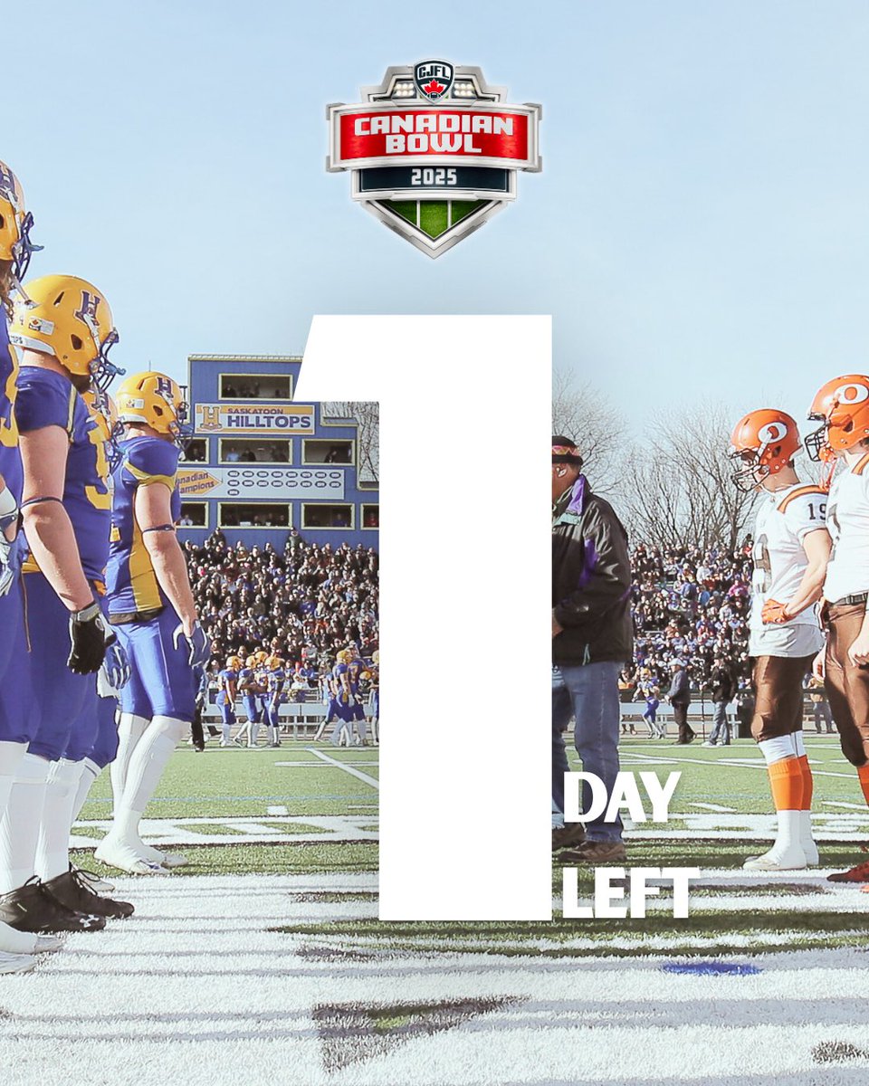 ONE DAY LEFT 1️⃣
 
Sunday - Toppers VS Sun for the 2025 CJFL Canadian Bowl

Get your tickets now: saskatoonhilltops.ticketspice.com/2025-canadian-…

GAME DAY SPONSORS
ABC Canada
GARNETT Industries
Pre-Con Ltd
Tristan Hering Real Estate