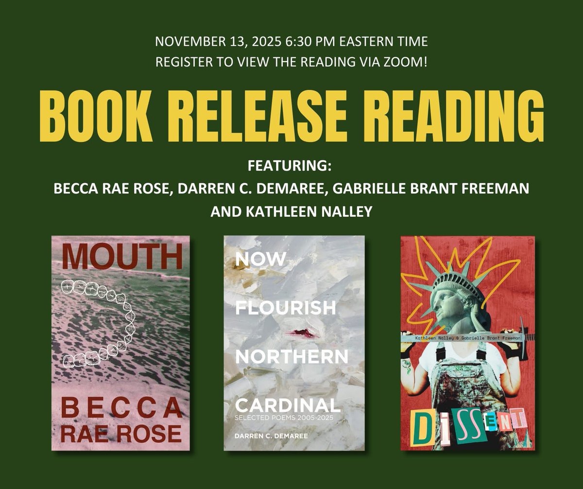 Join us for a special Harbor Editions Book Release Reading!

🗓 November 13, 2025 | 6:30 PM ET
📍 Online via Facebook live! RSVP at: facebook.com/events/s/harbo…

Featuring readings from:
Becca Rae Rose • Darren C. Demaree • Gabrielle Brant Freeman &amp; Kathleen Nalley