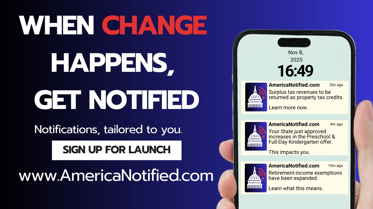 AmericaNotified's tweet image. Life moves quickly, so the chance of you missing an update that impacts your personal finances is high. With AmericaNotified.com, we take the stress and worry out of that by notifying you about changes that personally impact you. 
#taxes #money #AmericaNotified