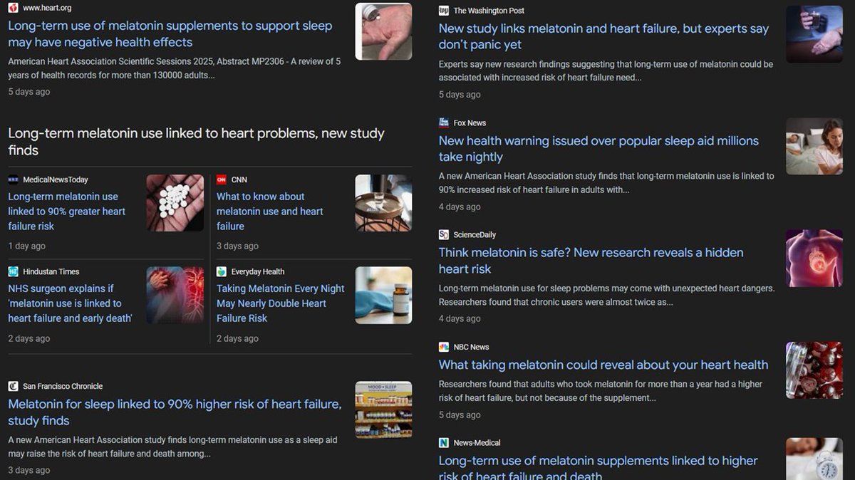 docbraymd's tweet image. Does a recent American Heart Association poster establish that long term melatonin use causes heart failure?

No.

The current totality of scientific evidence does not support a causal link between chronic melatonin supplementation and the development of heart failure in adults.…