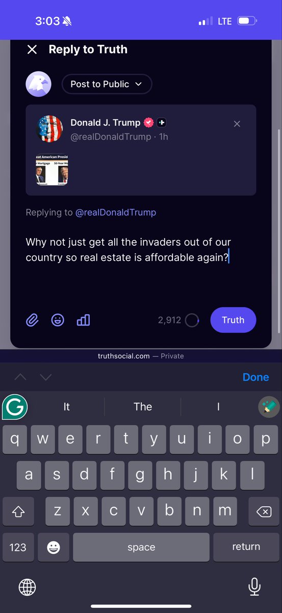 Since no one is on Truth Social, I'll post my response to Trump here. The amount of real estate that would open up if we kicked invaders and foreign nations out of our country would be life-changing for average American and a total loss for Trump's banking class buddies. We know.