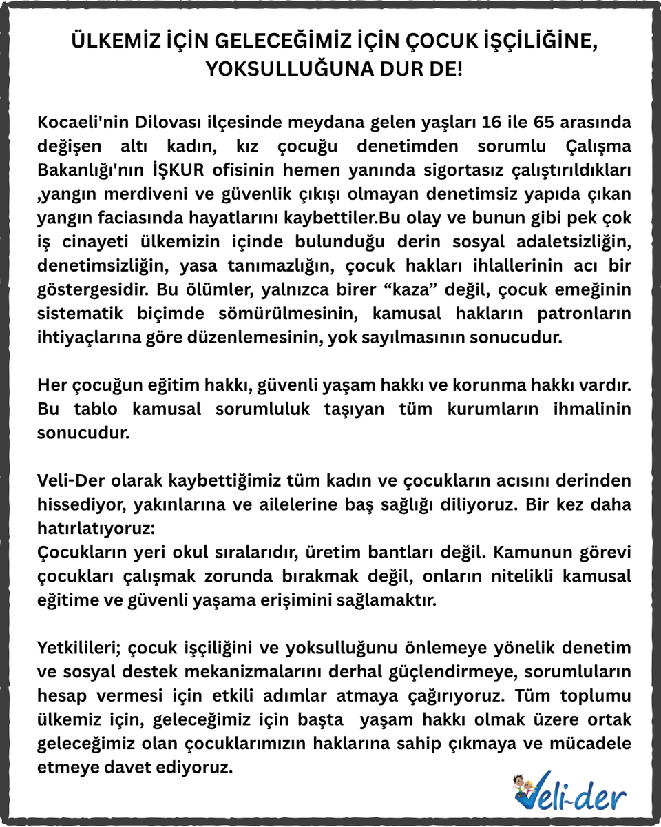 #Velider #ÇocukİşçiliğineSon #ÇocukHakları #ÇocuklarınYeriOkuldur #Dilovası