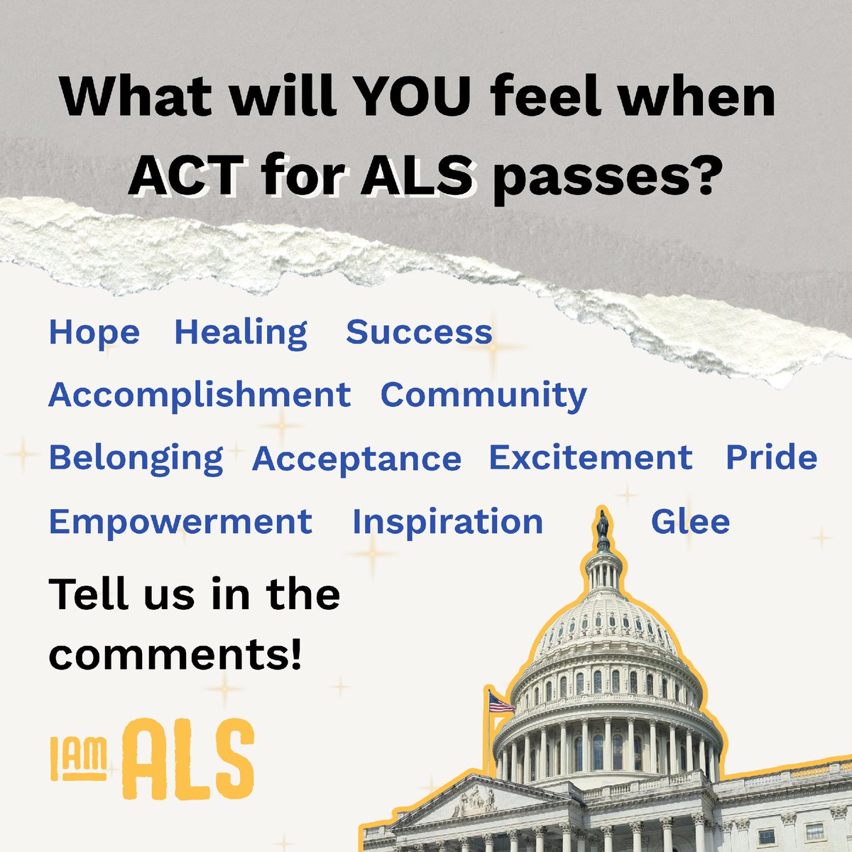 iamalsorg's tweet image. ACT for ALS will expand access to treatment, provide funding for research, and help us better understand ALS.

We’re SO CLOSE to getting it reauthorized when it expires in 2026, and we want to hear from you.

What will you feel when ACT for ALS passes? Tell us in the comments! ↓