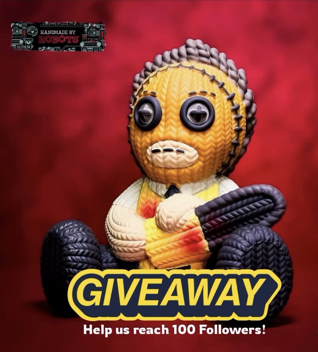 We are just 10 followers away from our Leatherface giveaway!!! 
How to enter: 
Follow, Like, &amp; Share this post for a chance to win a Limited Edition <a href="/hmadebrobots/">Handmade by Robots</a> Knit Series Leatherface Vinyl 🔥