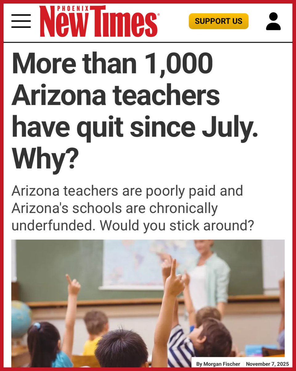 😞“Teachers don’t feel supported… AZ’s schools are underfunded, ranking 48th in the nation in per-student spending… Meanwhile, according to the Common Sense Institute, the state spent an estimated $882 million in taxpayer money for [ESA vouchers]."