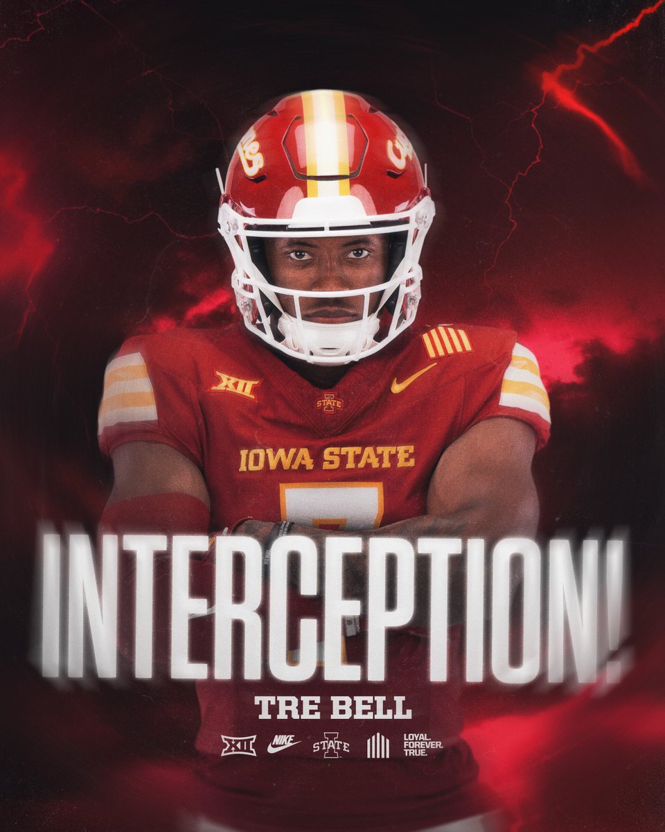 CycloneFB's tweet photo. PICKED OFF! Tre Bell with his second interception of the season!

🌪️🚨🌪️ https://t.co/uQykb0jGZW