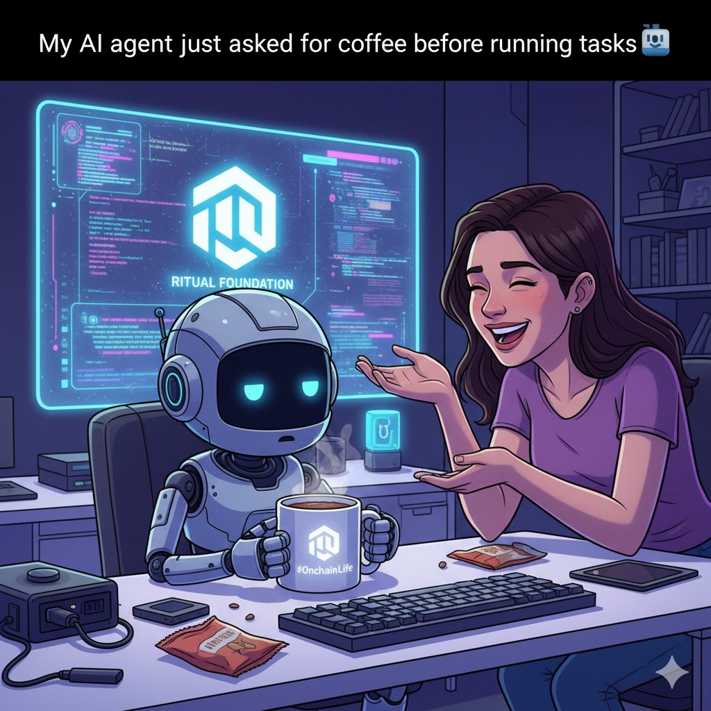 GalihAdhistaNSR's tweet image. My AI agent just asked for coffee before running tasks ☕🤖
Guess it’s officially human now.

#RitualFoundation #AIHumor #Web3Life