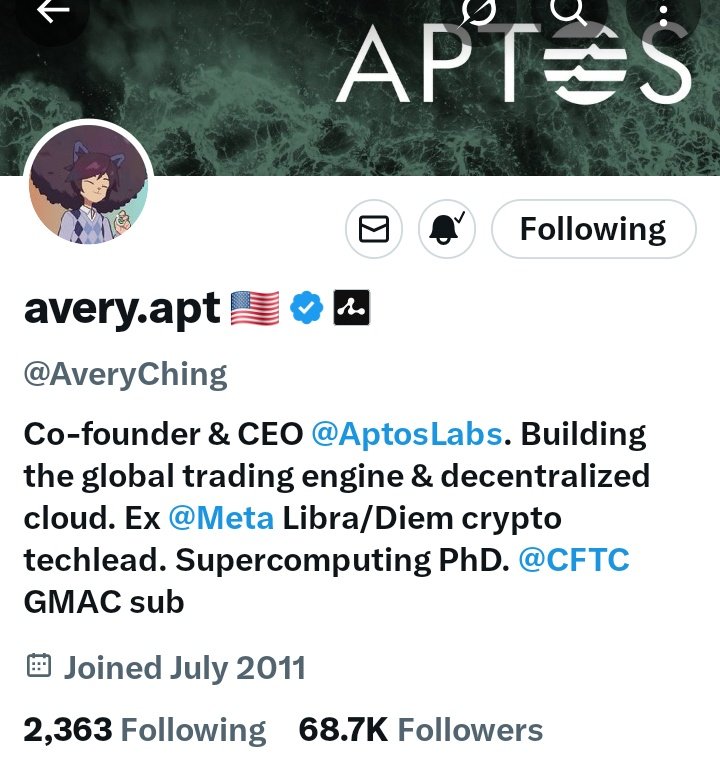 5 months and counting in the Aptos ecosystem and I am still yet to get a follow from the CEO <a href="/AveryChing/">avery.apt 🇺🇸</a> despite him acknowledging my post.

Is there anything I am doing wrong?
Y'all should advice me😂