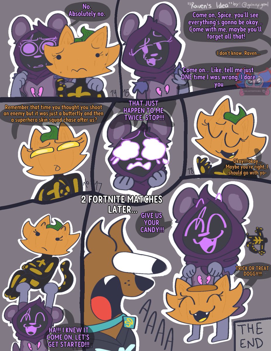 galaxy_geml's tweet image. FULL COMIC 
&quot;Raven&apos;s Idea&quot;🧸🎃💜🧡
Spice and Raven tries to think which idea would be be the best or a halloween day!

#Spice #FortniteArt
If you want to support me, use GALAXYGATOUWU on the item shop, thx 🧡
