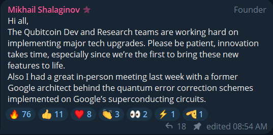 QTCindia's tweet photo. Message from the founder,

Hi all,
The Qubitcoin Dev and Research teams are working hard on implementing major tech upgrades. Please be patient, innovation takes time, especially since we’re the first to bring these new features to life.
Also I had a great in-person meeting last week with a former Google architect behind the quantum error correction schemes implemented on Google’s superconducting circuits.

$QTC @qubitcoinx  @MYShalaginov