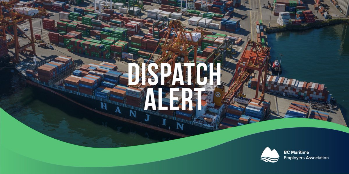 Dispatch Alert 🚨 Vancouver will be busy for todays 1630 Sat, Nov 08 shift. There is heavy demand for RMG, RTG, HC, WS &amp; WM ratings. It will also be busy for the 0100 Sun, Nov 09 shift. Please declare your availability and plug in at the hall. <a href="/BC_Maritime/">BC Maritime Employers Association</a> <a href="/500Dispatch/">500 Dispatch</a>