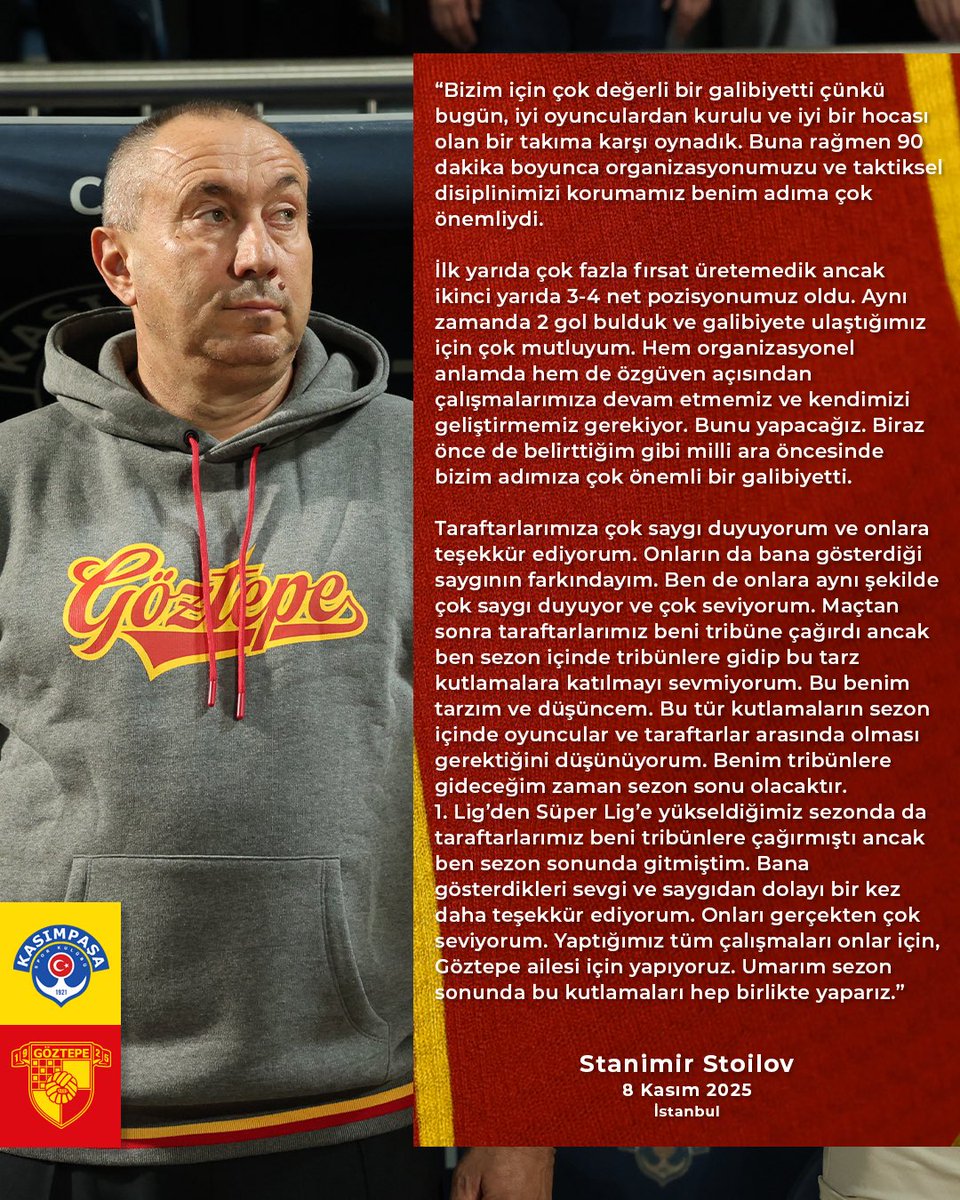 Teknik Direktörümüz Stanimir Stoilov, Kasımpaşa karşılaşmasının ardından değerlendirmelerde bulundu.

gozte.pe/iiixe9wx

#Göztepe