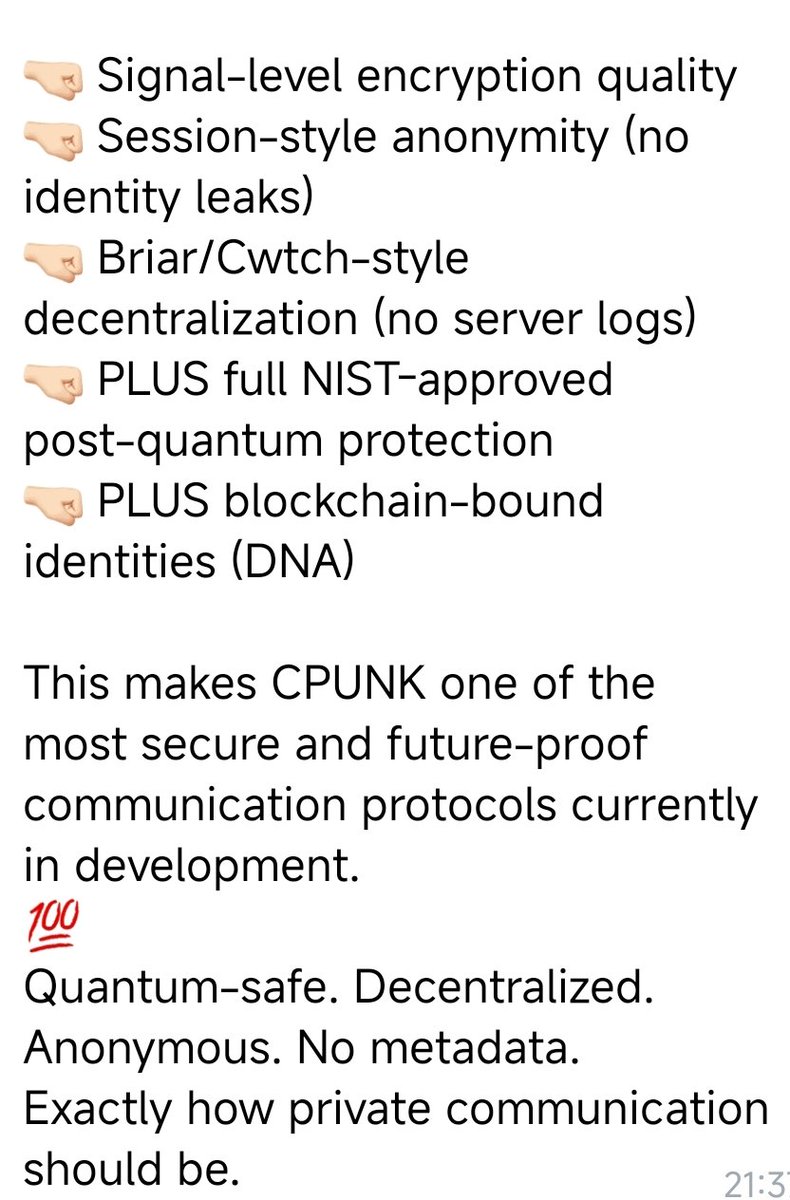 Why #CPUNK is going places!
Most secure p2p messenger in the world!