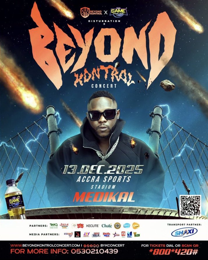 Beyond Kontrol Concert Tickets Out Now! Secure yours via *800*420# or
visit… beyondkontrolconcert.com

Ticket Rates:
•Standard: GH₵50
•VIP: GH₵100
•VVIP: GH₵350

#BeyondKontrolConcert25 #SHAXI
