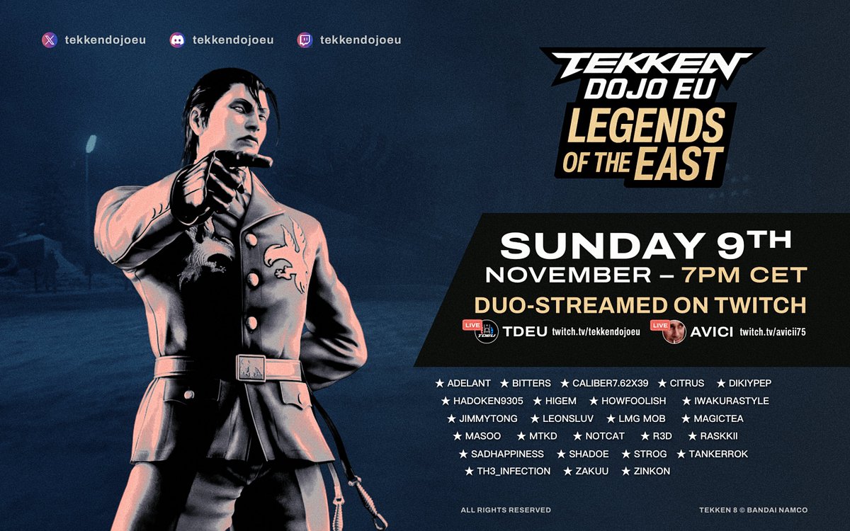 LEGENDS OF THE EAST  🏆
THIS SUNDAY - 7 PM CET

Tune into the stream with <a href="/AVICII75PRIME/">AVICII75</a> to watch legendary Eastern European Tekken!  🔥

👉 twitch.tv/tekkendojoeu

#TEKKEN #TEKKEN8 📷: <a href="/the_spomper/">Eggcelent</a>