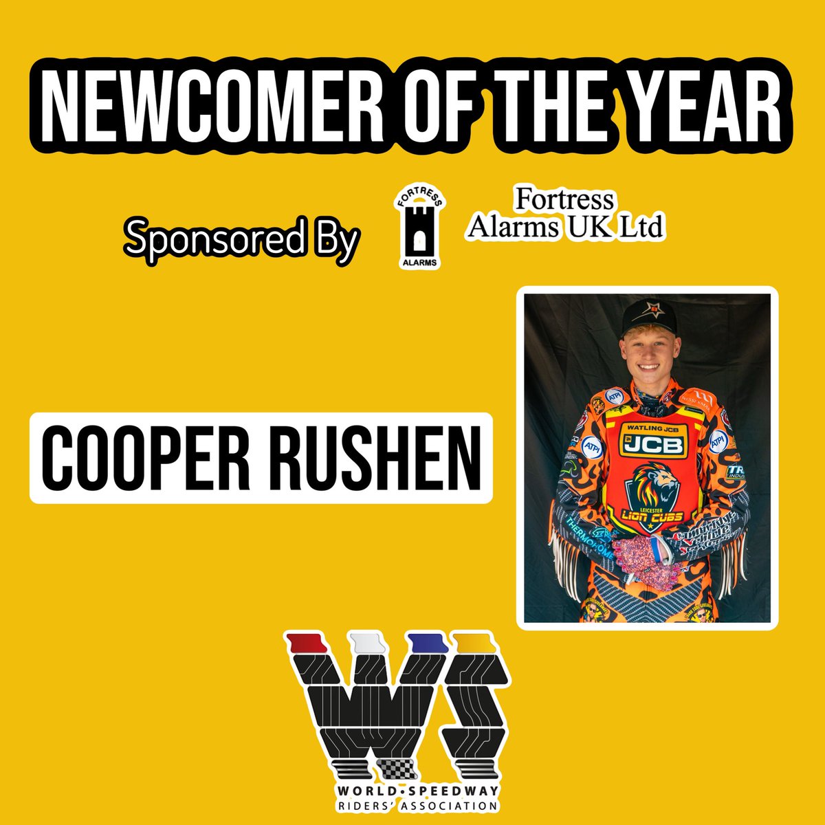𝗡𝗲𝘄𝗰𝝾𝗺𝗲𝗿 𝝾𝗳 𝘁𝗵𝗲 𝝪𝗲𝗮𝗿 𝝖𝘄𝗮𝗿𝗱 goes to Cooper Rushen! 🏆 

After starting his debut season at reserve, the youngster has achieved an average over 10.00 in the WSRA NDL and become Leicester No.1. 

Thanks to Fortress Alarms for sponsoring this award👏🏼 

#WSRA 🏍️