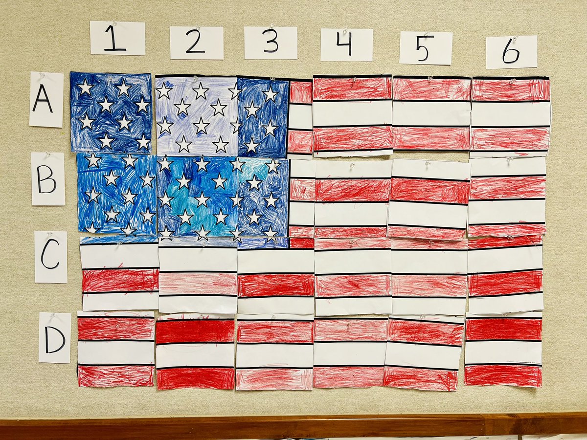 MrsAgee24's tweet photo. 🇺🇸We learned what it means to be a veteran &amp; discovered a new vocabulary word — salute! The kids worked together to color pieces of the American flag &amp; used a graph to assemble the flag in our hallway. It’s the perfect way to honor our veterans as we gear up for Veterans Day! 🇺🇸 https://t.co/dd3KsxI91T