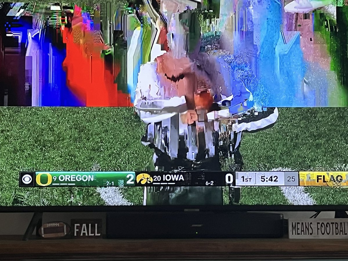 Just watching <a href="/oregonfootball/">Oregon Football</a> vs <a href="/TheIowaHawkeyes/">The Iowa Hawkeyes</a> on <a href="/CBS/">CBS</a> <a href="/CBSSports/">CBS Sports</a> <a href="/B1Gfootball/">Big Ten Football</a> <a href="/hulu/">Hulu</a> <a href="/hulu_support/">Hulu Support</a>