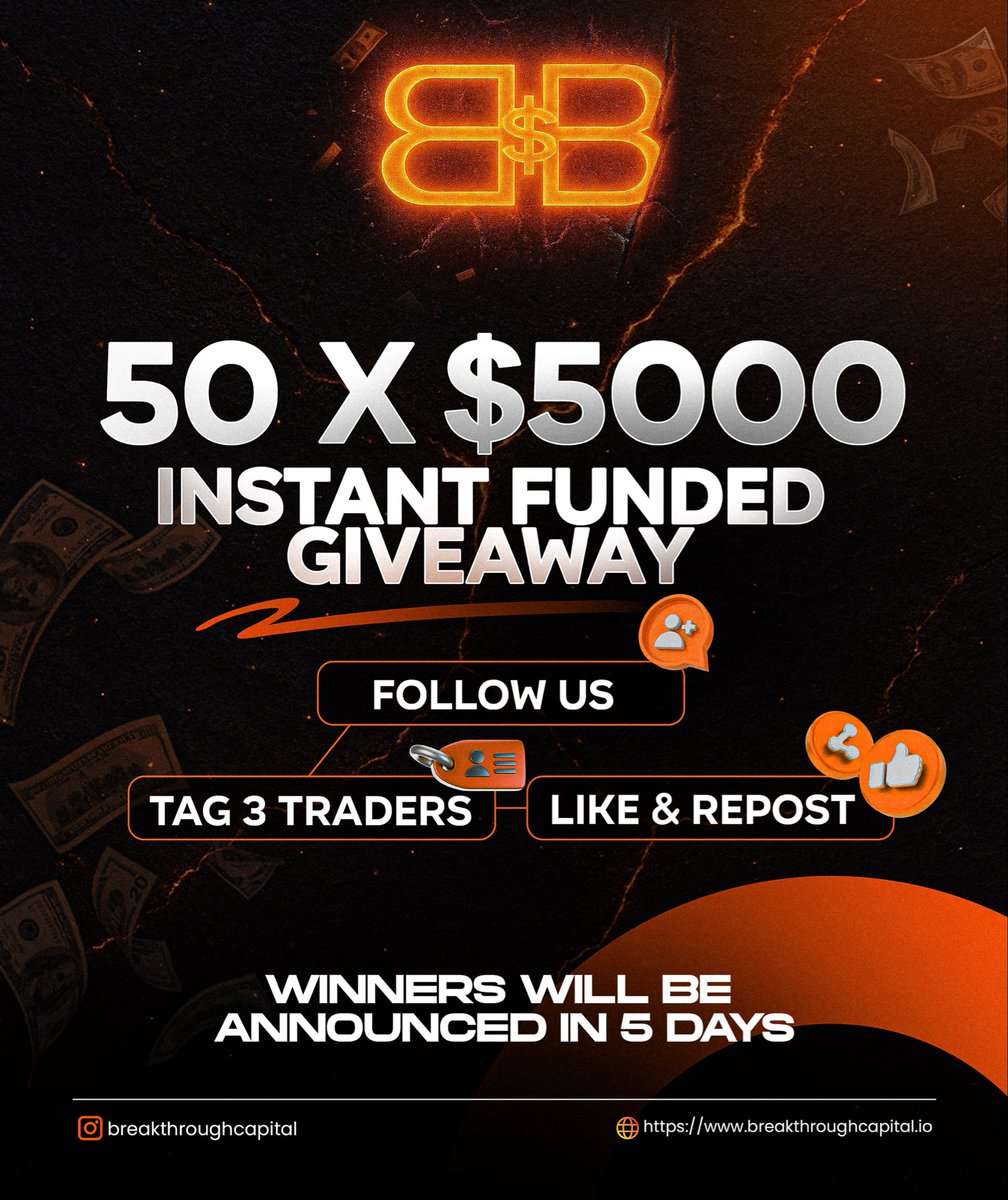 🚨 𝐆𝐢𝐯𝐞𝐚𝐰𝐚𝐲 𝐓𝐢𝐦𝐞 🚨

We’re giving away $𝟮𝟱𝟬,𝟬𝟬𝟬 𝗮𝘄𝗮𝘆 𝗶𝗻 𝗜𝗡𝗦𝗧𝗔𝗡𝗧 𝗙𝗨𝗡𝗗𝗜𝗡𝗚…but hurry, entries close 𝗦𝗢𝗢𝗡!!

𝗛𝗲𝗿𝗲𝘀 𝗵𝗼𝘄 𝘁𝗼 𝗲𝗻𝘁𝗲𝗿 👇
✅ Follow @breakthroughcpt 
✅ Tag 3 Traders
✅ Like + Repost 

That’s it, you’ve