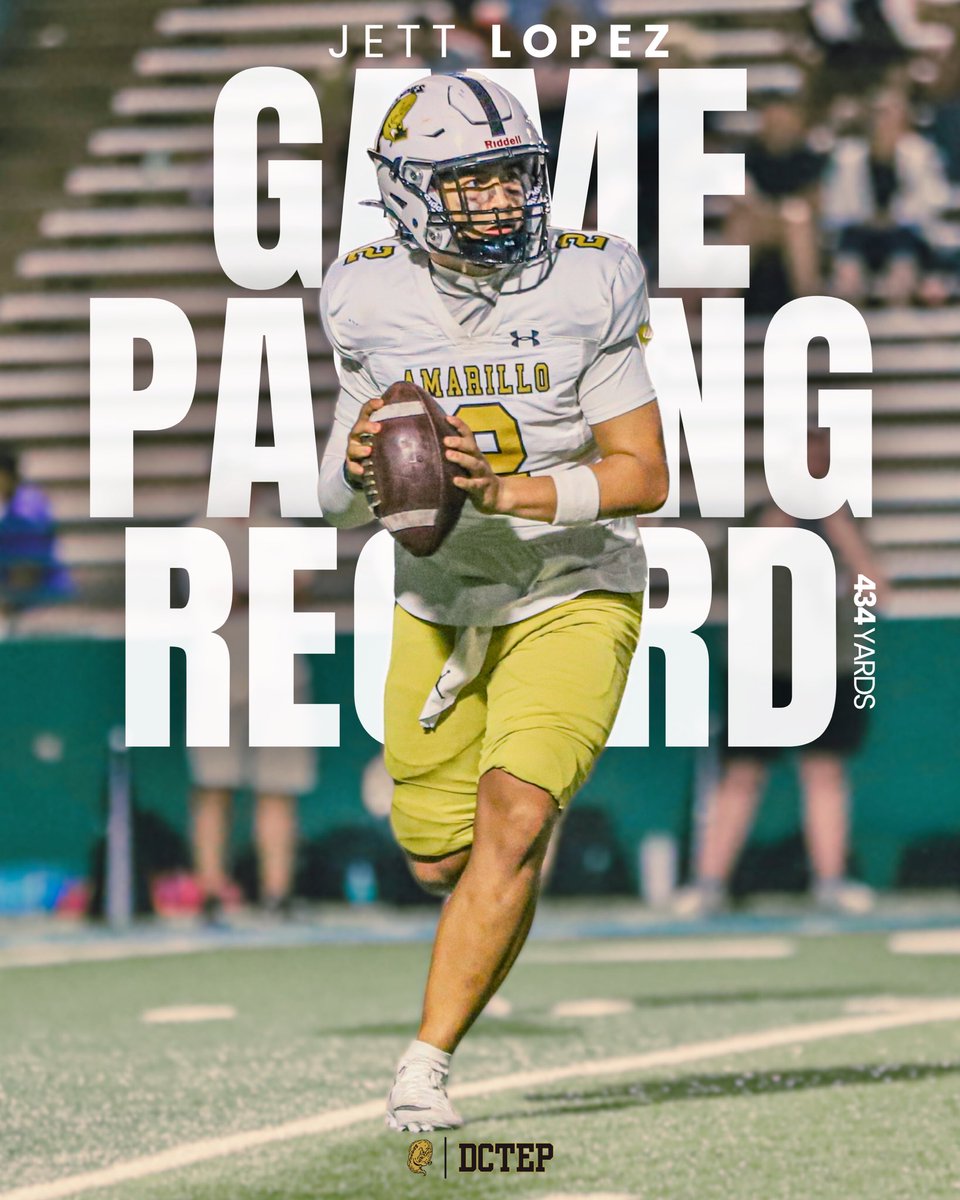 He’s etched his name in the record book many times, but perhaps none measure up to his performance last night. 

With last nights 434 passing yard performance, senior quarterback <a href="/JettLopez10/">Jett Lopez</a> is now the single game record holder for passing yards at Amarillo High School. 

#KTA |
