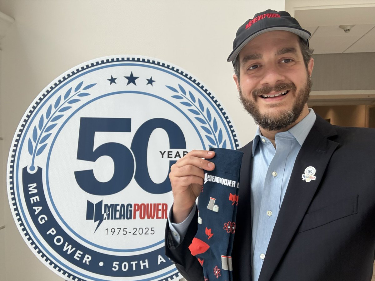 Celebrating 50 years of <a href="/MEAGPower/">MEAG Power</a> today at the Mayors’ Summit and now equipped with nuclear socks for future advocacy in DC. 40% of LPPC members are exploring new nuclear and can learn from MEAG. Georgia continues its rapid growth and having completed Vogtle, MEAG is exploring