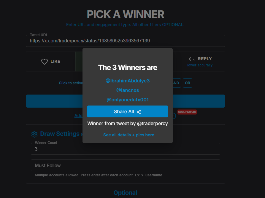 traderpercy's tweet photo. WINNERS picked by @xpickr 

@IbrahimAbdulye3 
@Iancnxs 
@onlyonedufx001 

Please send me your registered email address on @EquityEdgeUK to claim your accounts. Congrats!!