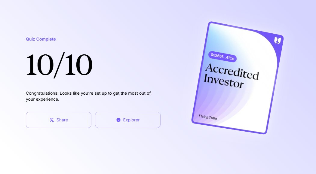 check out my score on the @FlyingTulip_ accredited investor quiz. I am now ready to register for the whitelist

are you? use this link to take the quiz and secure your spot

flyingtulip.com/quiz