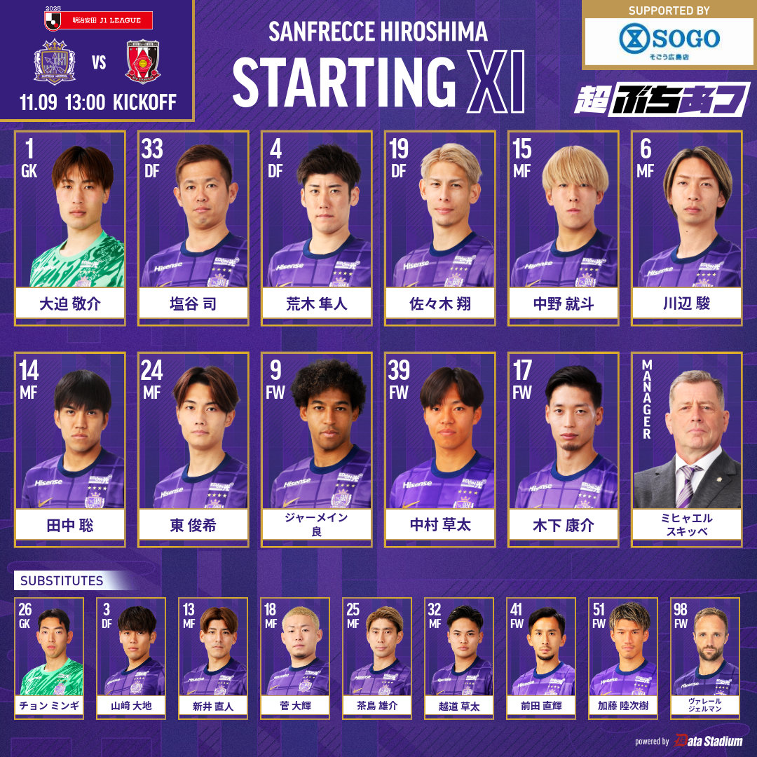 🟣𝐒𝐓𝐀𝐑𝐓𝐈𝐍𝐆 𝐗𝐈🟣 本日のスターティングイレブン