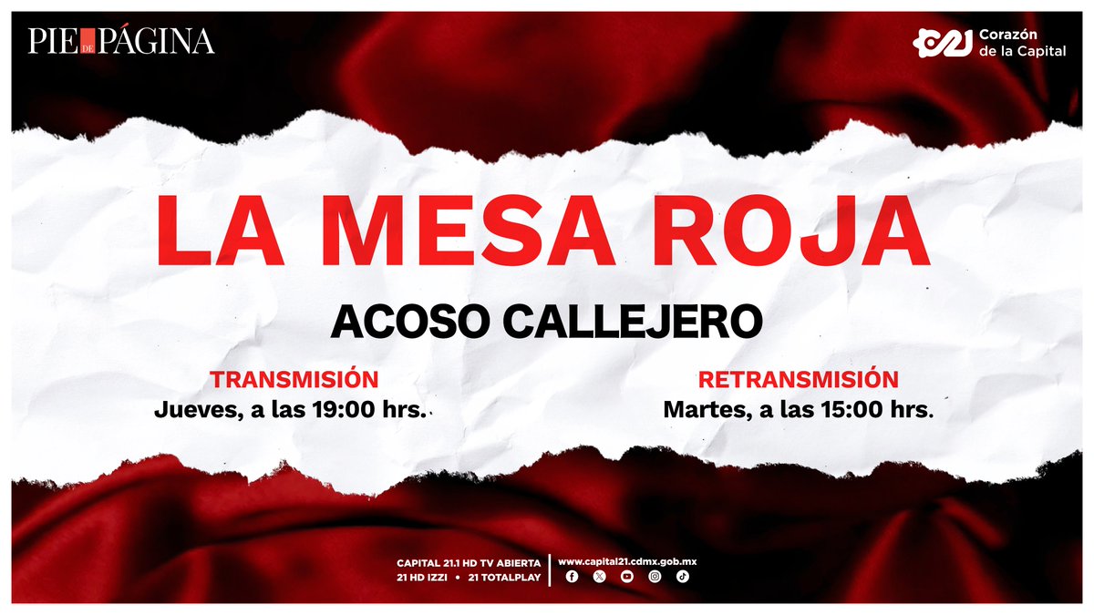 Capital21_Tv's tweet photo. 🚶♀️ El acoso sexual que sufrió la presidenta @Claudiashein pone la atención en la violencia machista que sufren miles de mujeres en espacios públicos.
🧐 Si te lo perdiste, revive el debate en la #MesaRoja, donde @ArevaloGuizar, @tesiture, @ingrucha, @danielapastrana y @_Diana_Fuentes exploran las características de este delito y reflexionan sobre el sistema que lo permite.
🗨️🙋♀️ ¡Conéctate a la retransmisión! 📺 Este martes a las 15:00 horas por la señal de TV de #Capital21. Disponible en YouTube: 🔗 https://t.co/J0Cjq4pdnz