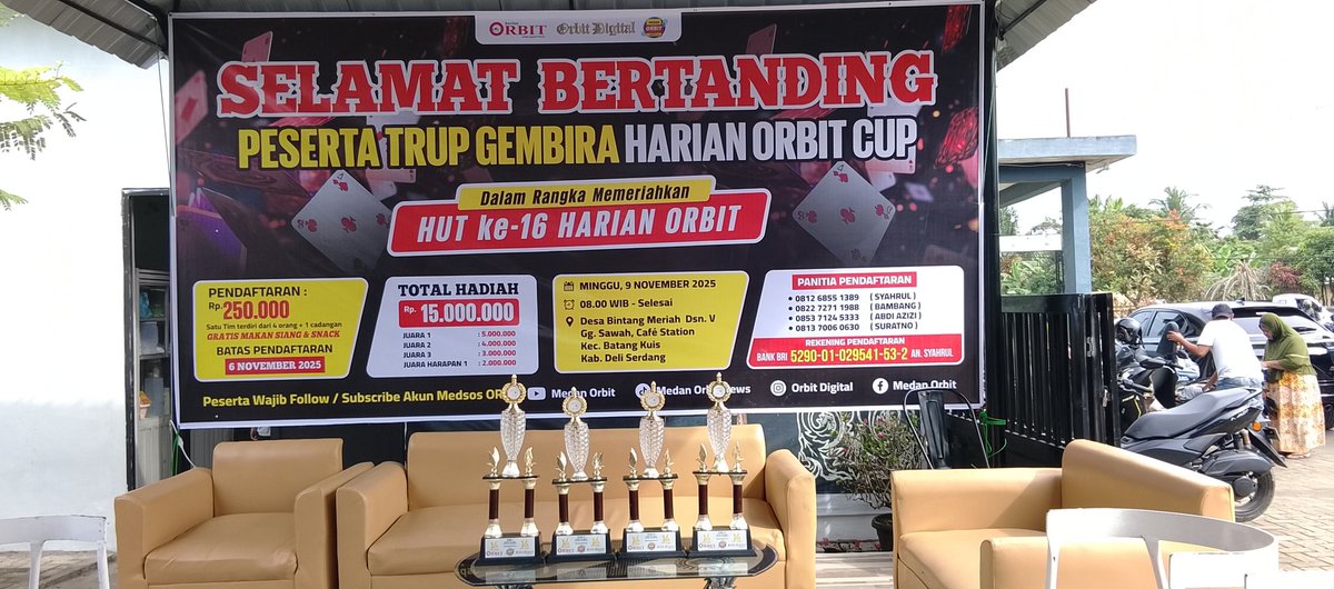 Hari ini, Minggu, 9 Nopember 2025, diselenggarakan Kompetisi Trup Gembira dalam rangka peringatan 16 tahun Harian Orbit di Kecamatan Batang Kuis, Kab. Deli Serdang, Sumatera Utara. <a href="/Yusrilihza_Mhd/">Yusril Ihza Mahendra</a> <a href="/JimlyAs/">Jimly Asshiddiqie</a> <a href="/budimandjatmiko/">Budiman Sudjatmiko (IG: kelasinspirasibudiman)</a> <a href="/DennyJA_WORLD/">Denny JA</a> <a href="/gm_gm/">goenawan mohamad</a> <a href="/jokowi/">Joko Widodo</a>