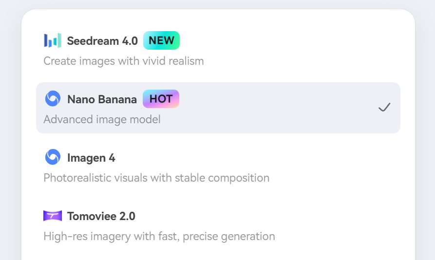 Model list without Nano Banana