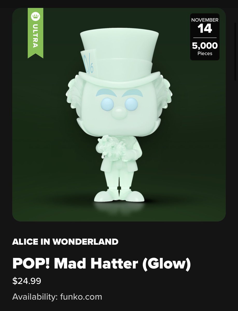 LEFunkoDB's tweet image. 056: GITD Mad Hatter Funko POP! - 1/5,000

Release: 14/11/25

Limited Edition, 5,000 Pieces Only (Ultra)

Funko Exclusive

#Funko #FunkoPOP #LimitedEdition #Disney