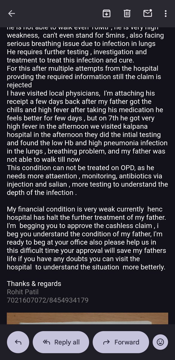 Rohit__Tweets's tweet photo. @HDFCERGOGIC ,
My father is admitted in the hospital , and you have denied the cashless claim
He is suffering with some serious infection what is this inhuman behavior . Don't know who is checking the documents at your end im attaching CT scan report here which clearly shows . https://t.co/sszQn5oJSj